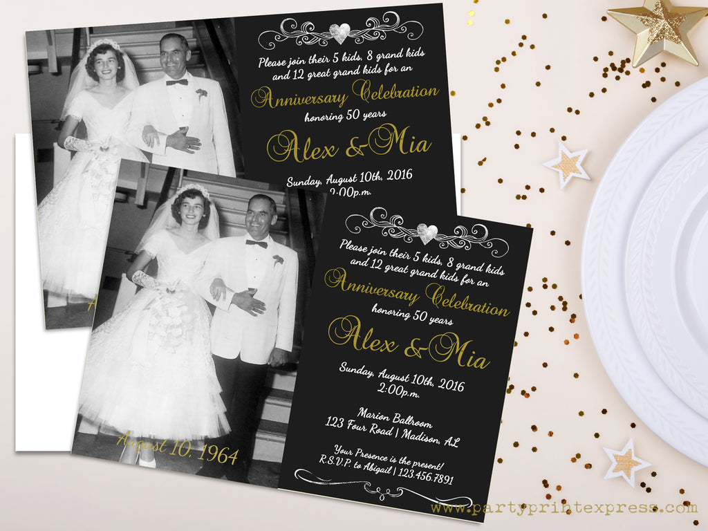 Chalk 50th Wedding Anniversary Invitation Gold | Party Print Express Chalk 50th Wedding Anniversary Invitation Gold | Party Print Express