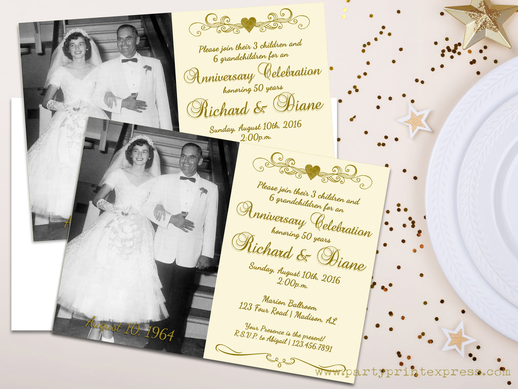 Ivory 50th Anniversary Party Invitations Wedding Golden | Party Print Express Ivory 50th Anniversary Party Invitations Wedding Golden | Party Print Express