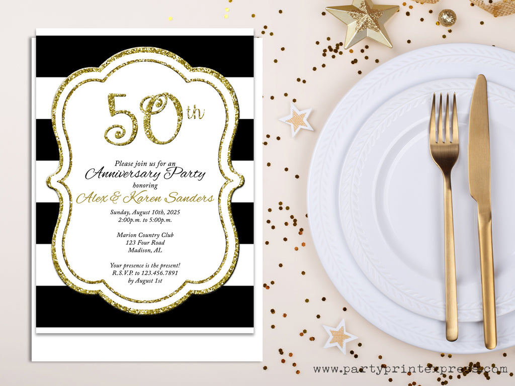 black-and-gold-50th-wedding-anniversary-invitation-party-print-express for Free Printable 50th Wedding Anniversary Invitations Black and Gold 50th Wedding Anniversary Invitation | Party Print Express for Free Printable 50th Wedding Anniversary Invitations
