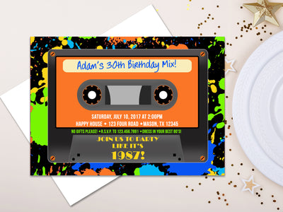 Boy Cassette Tape Birthday Invitations