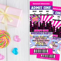 Girls Pink Superhero Ticket Birthday Invitations