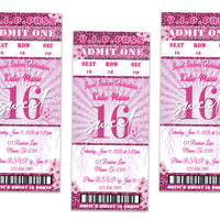 Sweet 16 Floral Glitter Admission Ticket Invitations
