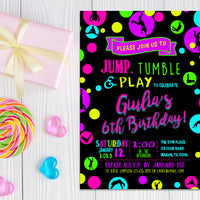 Neon Gymnastics Birthday Invitation Girl
