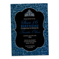 Navy and Silver Glitter Sweet 16 Invitations Tiara