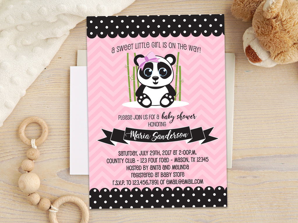 Pink Panda Baby Shower Invitations Party Print Express