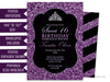 Tiara Purple Glitter Sweet 16 Invitations