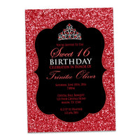 Black Red Glitter Sweet 16 Invitations