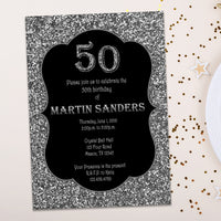 Black and Silver Adult Birthday Invitations - ANY AGE