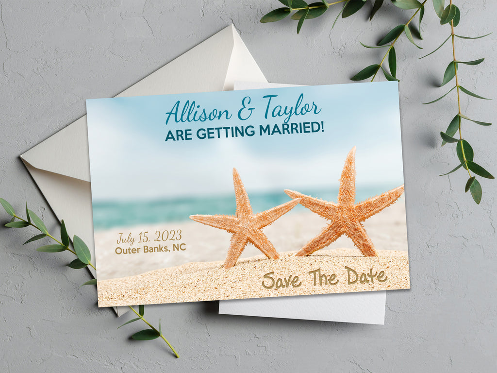 envelope boxes for weddings star fish Beach Starfish Save The Date Wedding Stationary