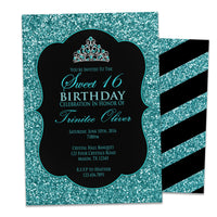 Tiara Turquoise Glitter Sweet 16 Invitations