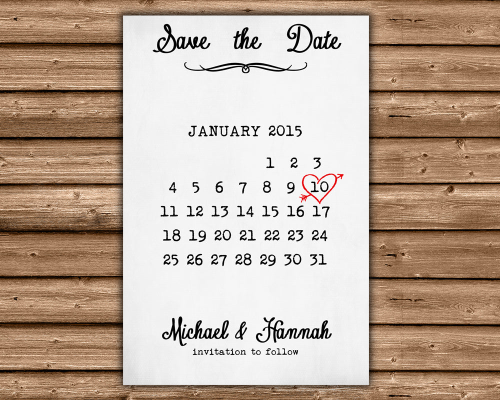 Calendar Save The Date Cards or Postcard