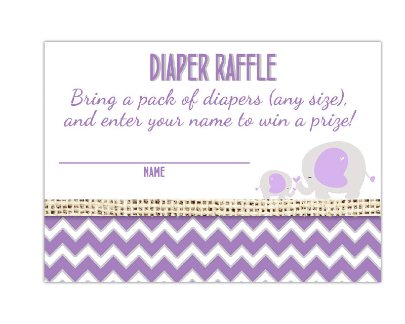 Burlap Purple Elephant Diaper Raffle Tickets or Books for Baby | Party Print Express burlap-purple-elephant-diaper-raffle-tickets-or-books-for-baby-party-print-express