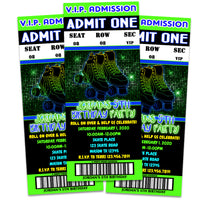 Boys Neon Roller Skating Party Ticket Invitations