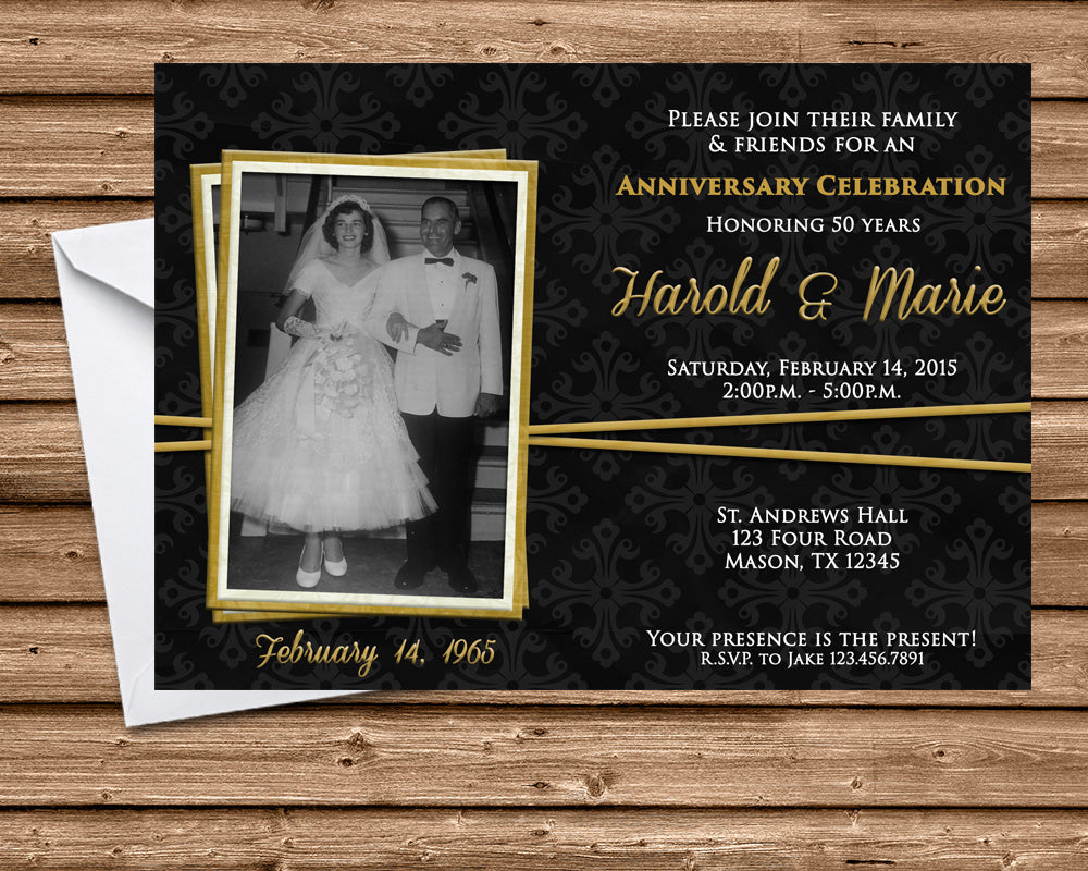 Black & Gold 50th Anniversary Invitation | Party Print Express Black & Gold 50th Anniversary Invitation | Party Print Express