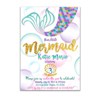 Mermaid Birthday Invitations Girl Purple Gold