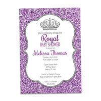 Silver & Purple Glitter Princess Baby Shower Invitation