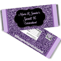 Purple Glitter Sweet 16 Candy Bar Wrappers