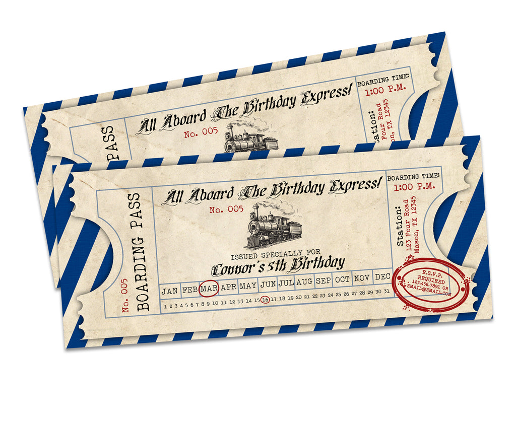 Vintage Train Ticket Birthday Invitation | Party Print Express vintage-train-ticket-birthday-invitation-party-print-express