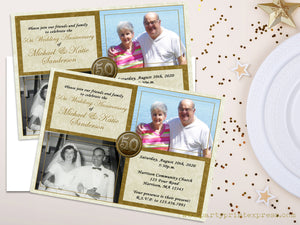 Then & Now Photo 50th Wedding Anniversary Invitations