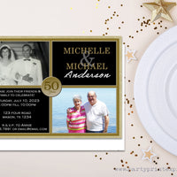Black Gold Then & Now Photo 50th Anniversary Invitations