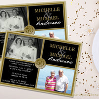Black Gold Then & Now Photo 50th Anniversary Invitations