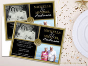 Black Gold Then & Now Photo 50th Anniversary Invitations