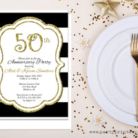 Black and Gold 50th Wedding Anniversary Invitation
