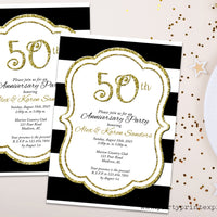 Black and Gold 50th Wedding Anniversary Invitation