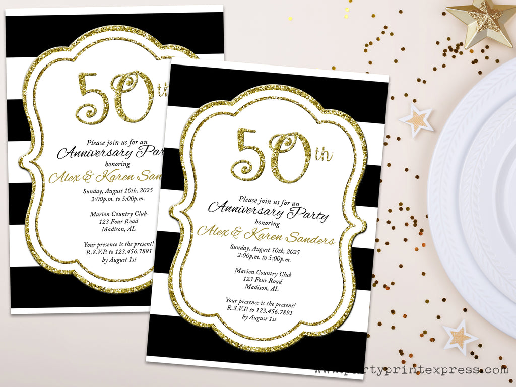 Personalised VIP Ticket Black &Gold Birthday Invitations Party