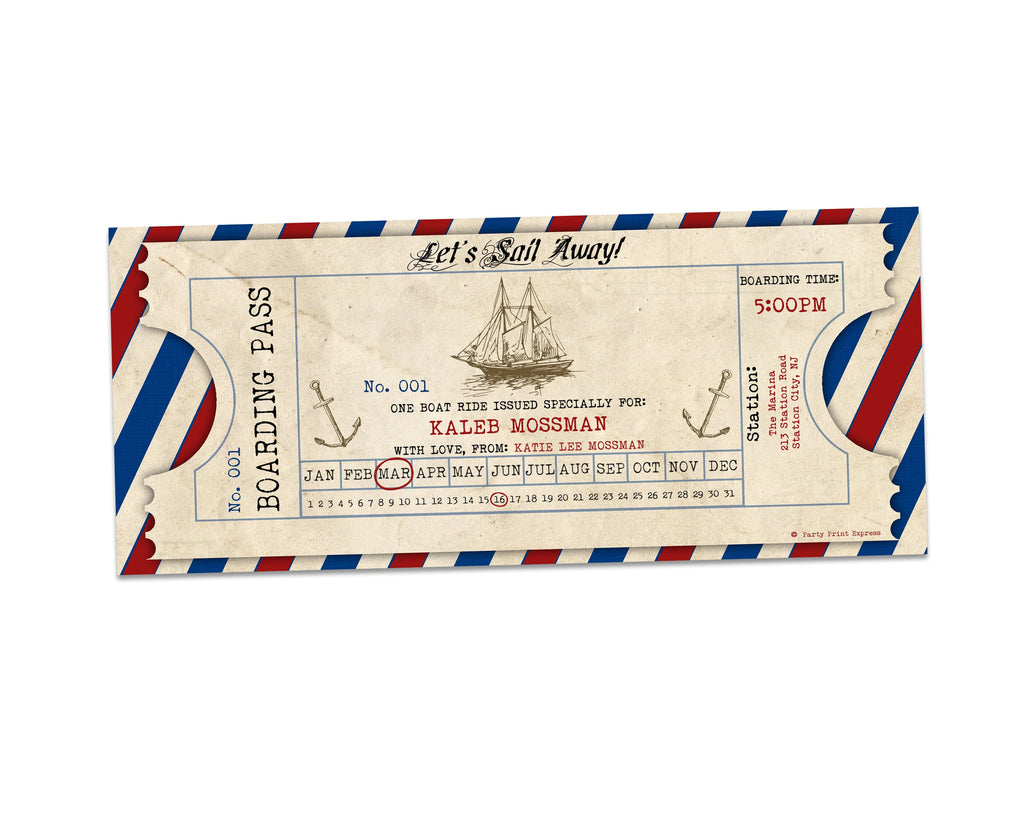 PRINTABLE Sailboat Ride Gift Experience Tickets Personalized