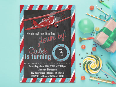 Vintage Chalk Airplane Birthday Invitation