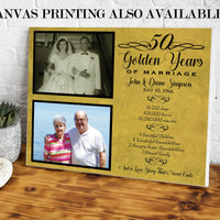 Golden 50th Wedding Anniversary Then & Now Print
