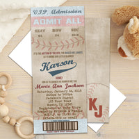 Vintage Baseball Baby Shower Invitations Boy Ticket