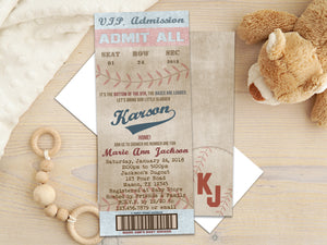 Vintage Baseball Baby Shower Invitations Boy Ticket