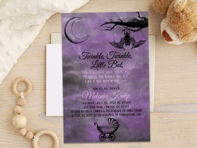 Alice in Wonderland Twinkle Little Bat Goth Baby Shower Invitations