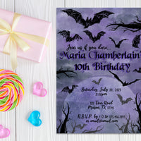 Goth Bat Girl Nevermore Birthday Invitations