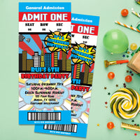Superhero Birthday Admission Ticket Invitations