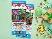 Superhero Birthday Admission Ticket Invitations