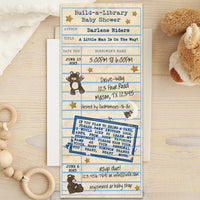 Boy Teddy Bear Library Card Baby Shower Invitation