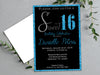Aqua Blue Glitter Sweet 16 Birthday Invitations