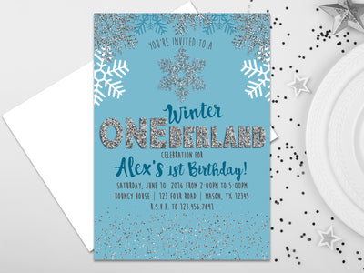 Blue Winter ONEderland Invitation