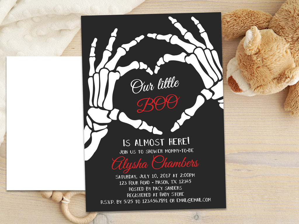 Boys Our Little Boo Skeleton Hands Baby Shower Invitations