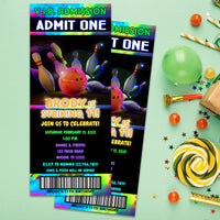 Cosmic Bowling Birthday Ticket Invitations