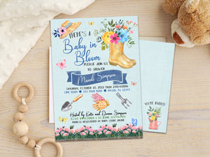 Blue Boys Baby in Bloom Shower Invitations