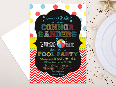 Pool Party 1st Birthday Invitation