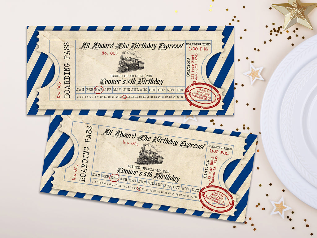 Vintage Train Ticket Birthday Invitation