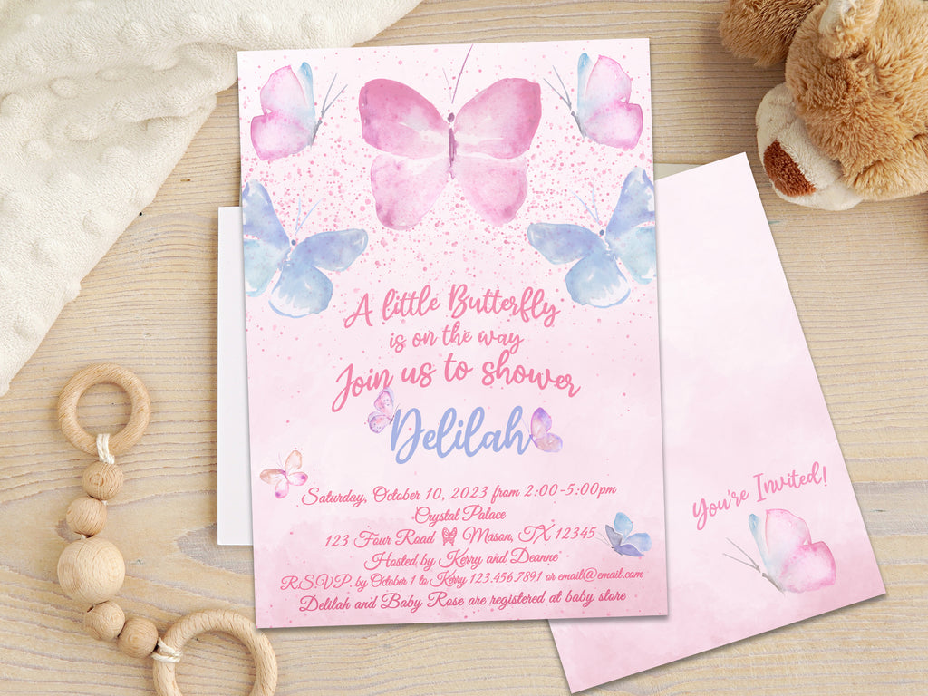 Pink Butterfly Baby Shower Invitations Party Print Express
