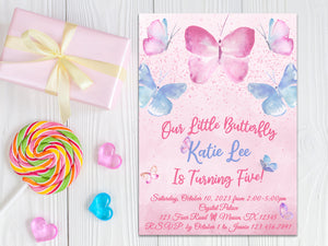 Watercolor Butterfly Birthday Invitations