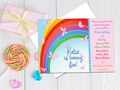Rainbow Butterfly Birthday Invitations