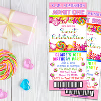Pink Candyland Birthday Ticket Invitations